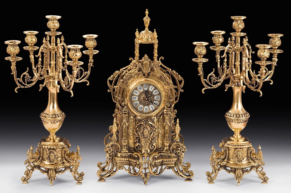 1.- Bronze_Mantel_Clock_and_Candelabra_Set_Classic_Handcrafted_Decor_2452_2453