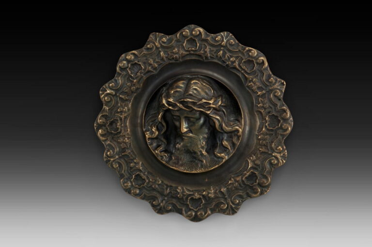 Handmade Bronze Religious Dish with Christ