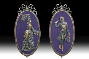 Handmade Bronze Pair of Romeo & Juliet Wall Decor Blue