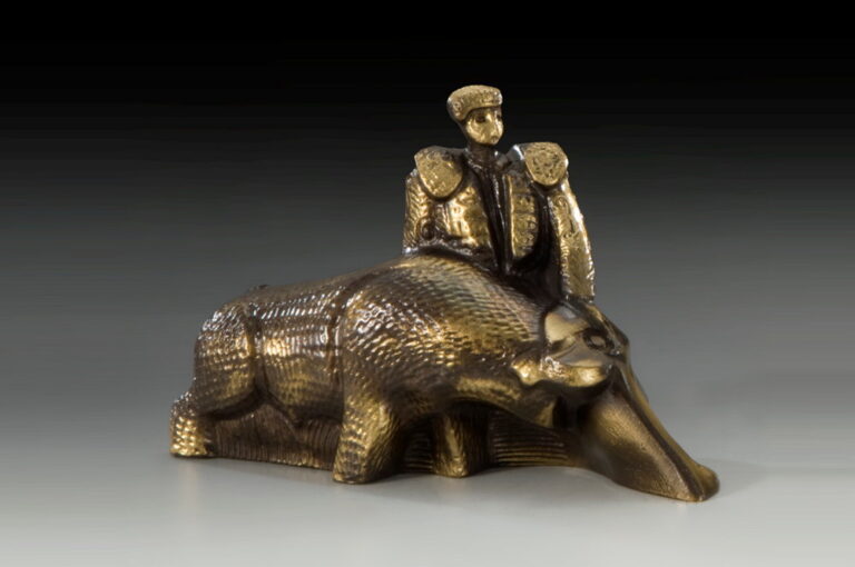 Handmade Bronze Bullfighter with Bull Statue