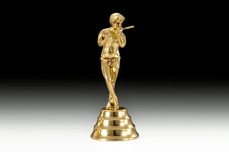 Handmade Bronze Figure Flute Player Standing