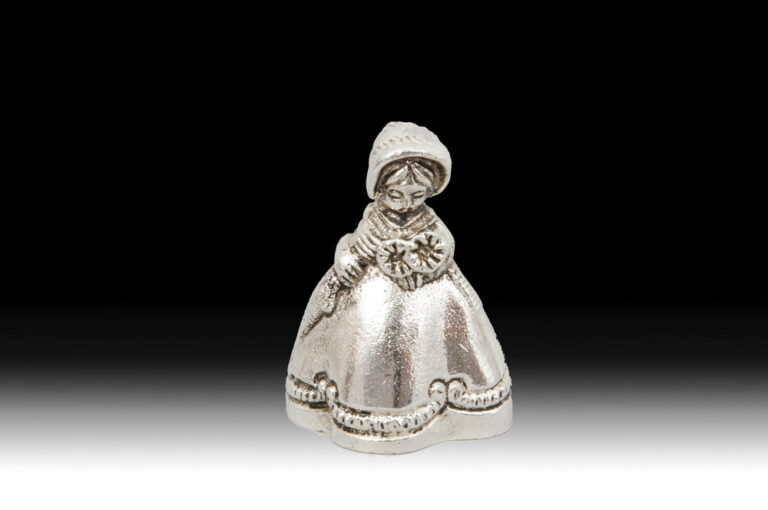 Handmade Bronze Table Bell Lady with Flowers