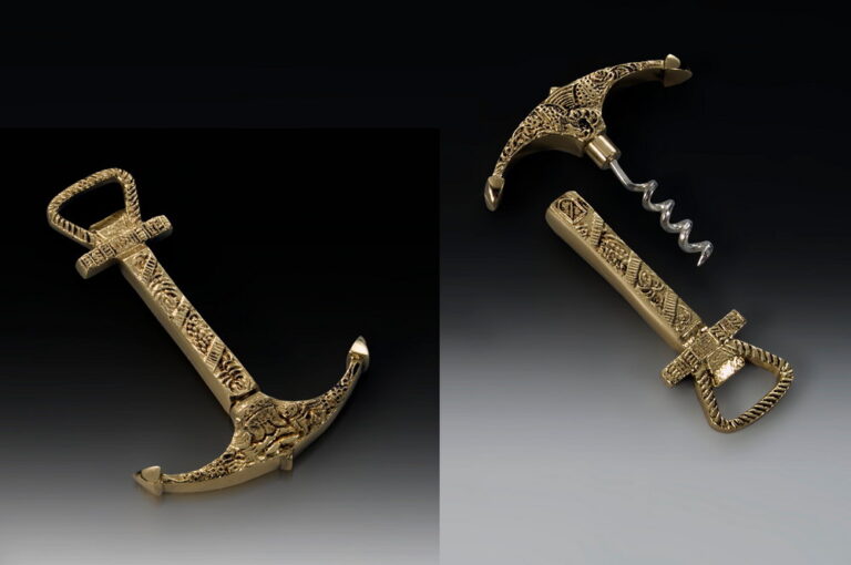 Handmade Bronze Corkscrew with Anchor Motif
