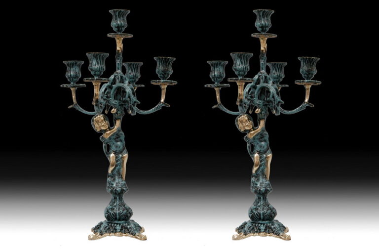 Handmade Bronze Pair of Angel Candlesticks