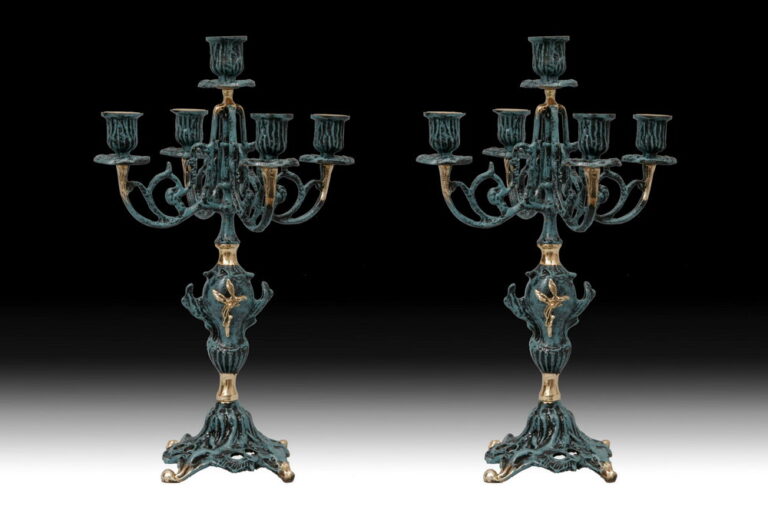Handmade Bronze Pair of Bola Candlesticks