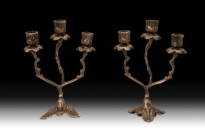 Handmade Bronze Pair of Small Candlesticks