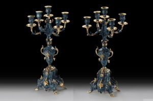 Handmade Bronze Pair of Shell Candlesticks