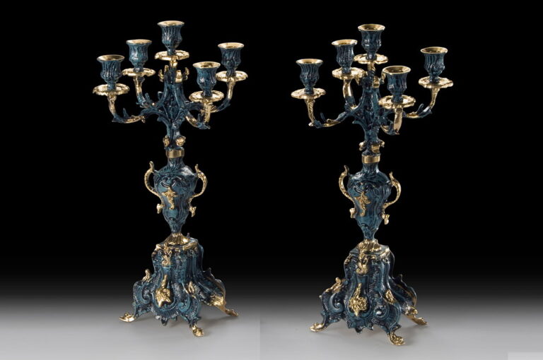 Handmade Bronze Pair of Shell Candlesticks