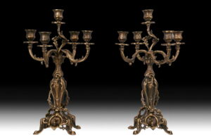 Handmade Bronze Pair of Golfiño Candlesticks Large