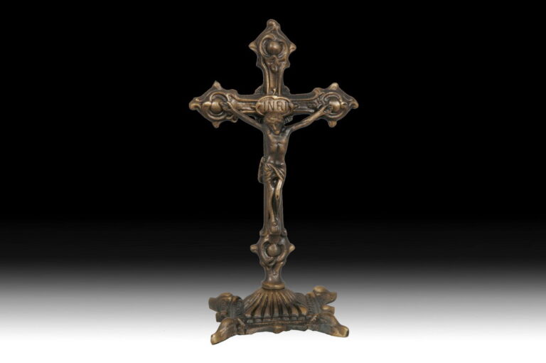 Handmade Bronze Cross Small with Square Base