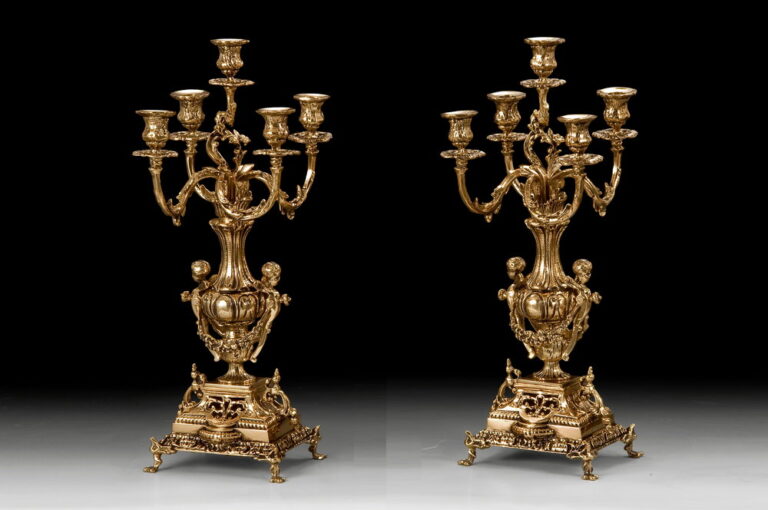 Handmade Bronze Pair of French Candlesticks