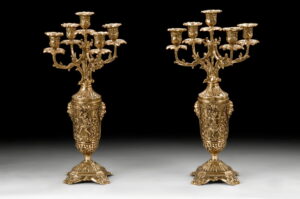 Handmade Bronze Pair of Greek Candlesticks