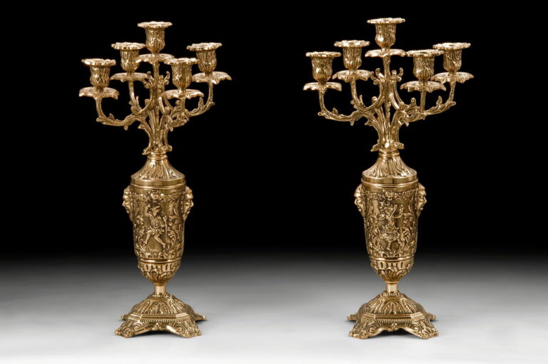 Handmade Bronze Pair of Greek Candlesticks