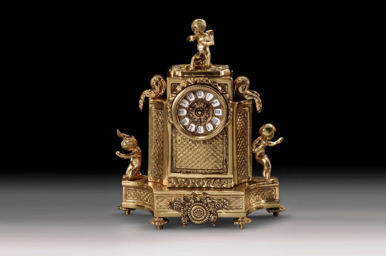 Handmade Bronze Mantle Clock with Angels Motif