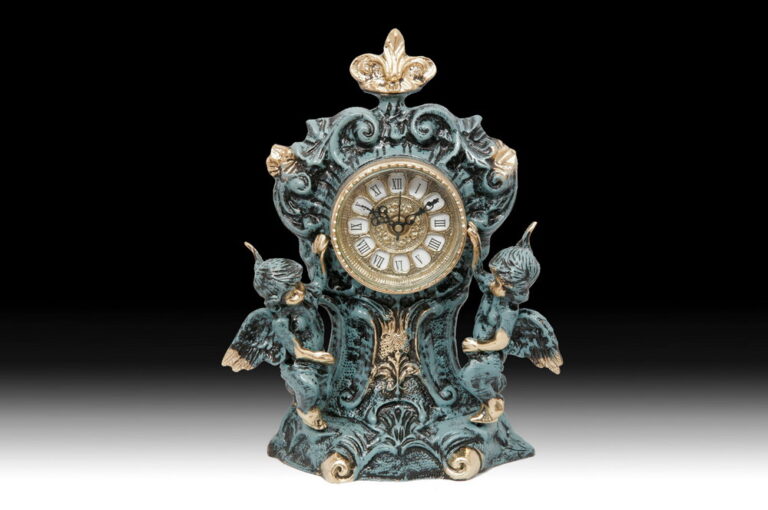 Handmade Bronze Mantle Clock with Two Angels with Wings