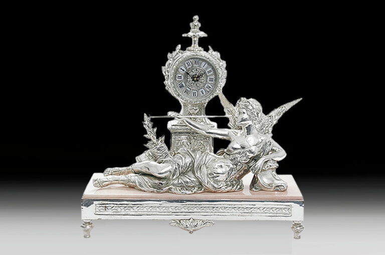 Handmade Bronze Mantle Clock Lady with Trumpet