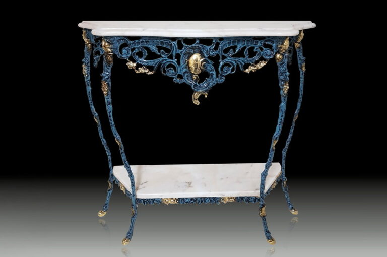 8106_bronze_decor_wall-table-2-marbles_handmade Handmade Bronze Wall Table with 2 Marbles
