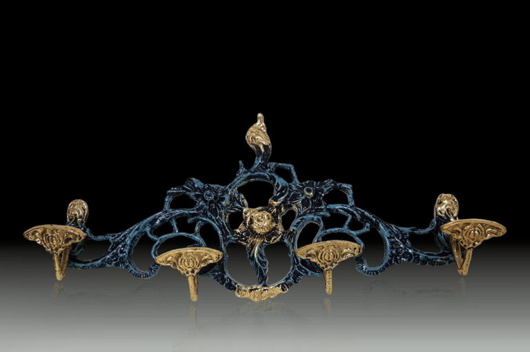 Handmade Bronze Wall Hanger with 4 Hooks