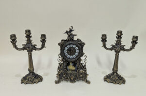 Handmade Set of Table Clock with Candelabras Maria