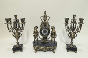 Handmade Set of Table Clock with Candelabras Empire