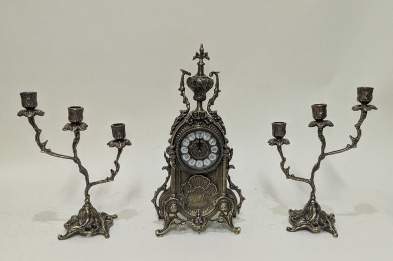 Handmade Set of Table Clock with Candelabras Biblo