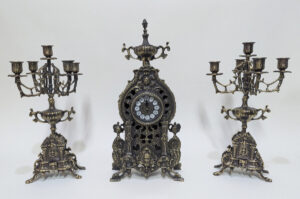 Handmade Set of Table Clock with Candelabras Dragon