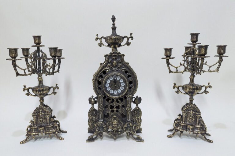 50894132_Handmade_Bronze_Decor_Set_of_Table_Clock_with_Candelabras_Dragon Handmade Set of Table Clock with Candelabras Dragon