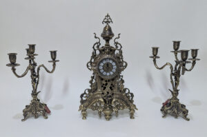Handmade Set of Table Clock with Candelabras Perf
