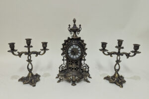 Handmade Set of Table Clock with Candelabras Tower