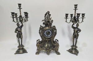 Handmade Set of Table Clock with Candelabras Warriors