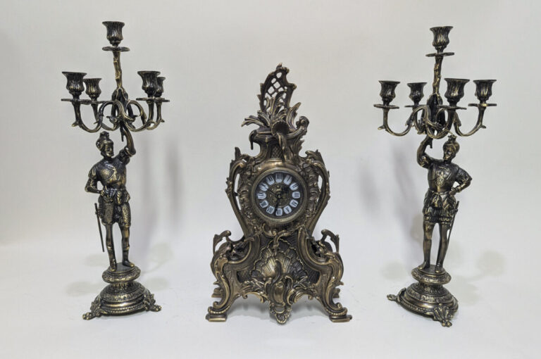 53074142_Handmade_Bronze_Decor_Set_of_Table_Clock_with_Candelabras_Warriors Handmade Set of Table Clock with Candelabras Warriors