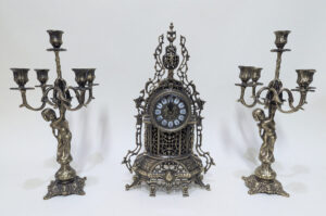 Handmade Set of Table Clock with Candelabras Pineaple with Angel