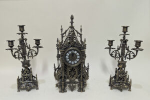 Handmade Set of Table Clock with Candelabras Gothic