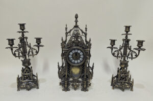 Handmade Set of Table Clock with Candelabras Gothic with Pend.