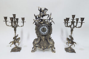 Handmade Set of Table Clock with Candelabras Horses