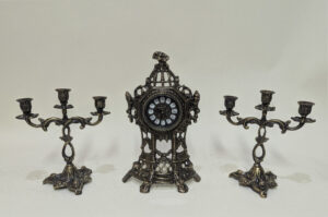 Handmade Set of Table Clock with Candelabras Front Chapel