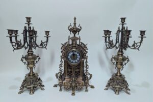 Handmade Set of Table Clock with Candelabras HF