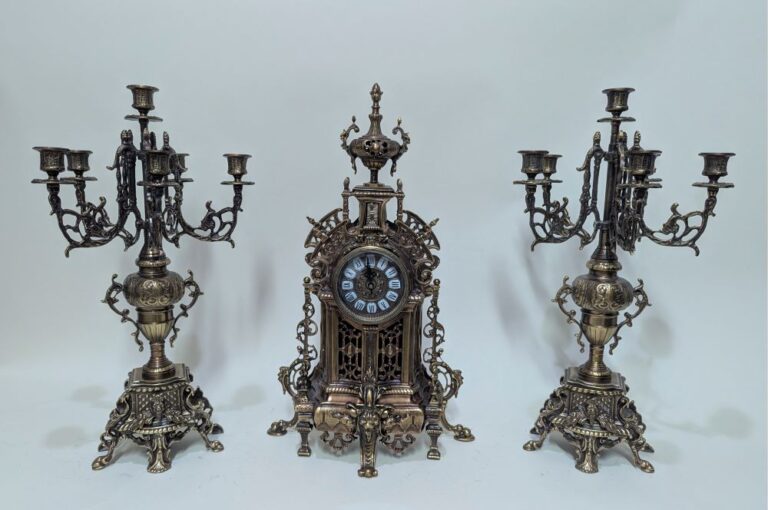 56364176_Handmade_Bronze_Decor_Set_of_Table_Clock_with_Candelabras_HF Handmade Set of Table Clock with Candelabras HF