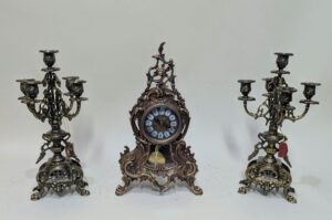 Handmade Set of Table Clock with Candelabras Louis XV