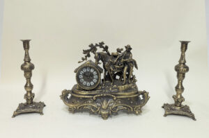 Handmade Set of Table Clock with Candelabras Mule