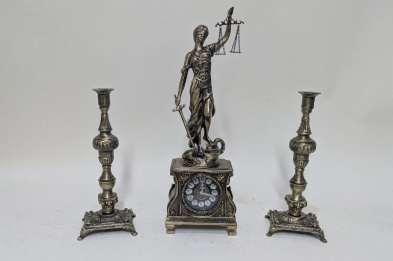 Handmade Set of Table Clock with Candelabras
