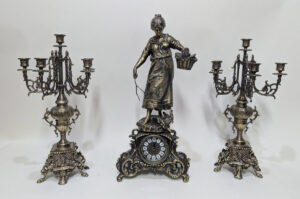 Handmade Set of Table Clock with Candelabras Lady Gigant