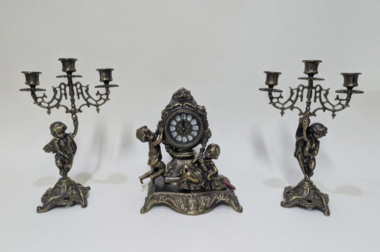 57774372_Handmade_Bronze_Decor_Set_of_Table_Clock_with_Candelabras_Two_Angels Handmade Set of Table Clock with Candelabras Two Angels