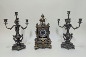 Handmade Set of Table Clock with Candelabras French