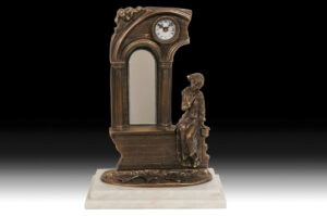 Handmade Table Clock Lady on Balcony with Marble Base