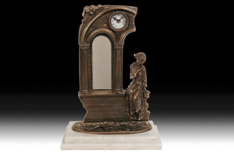 Handmade Table Clock Lady on Balcony with Marble Base