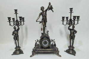 Handmade Set of Table Clock with Candelabras David Hunter